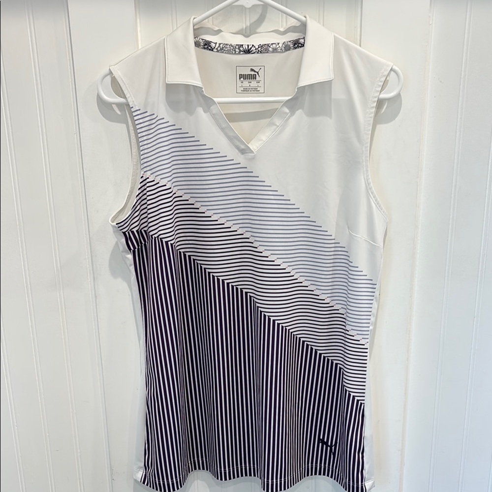 PUMA Women's Golf White and Black Striped Top
